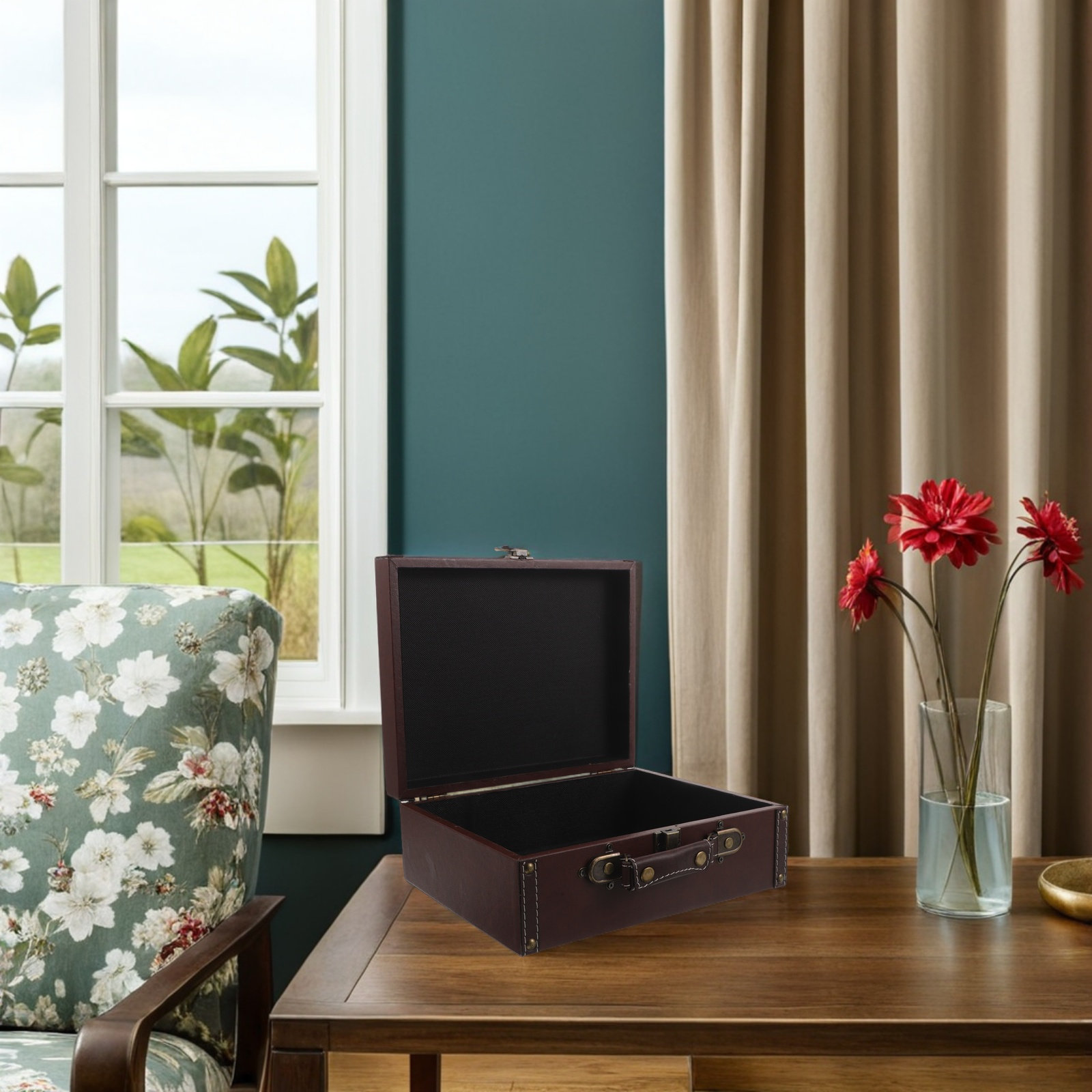 Retro Vintage Trunk Suitcase - Caja de almacenamiento de madera de