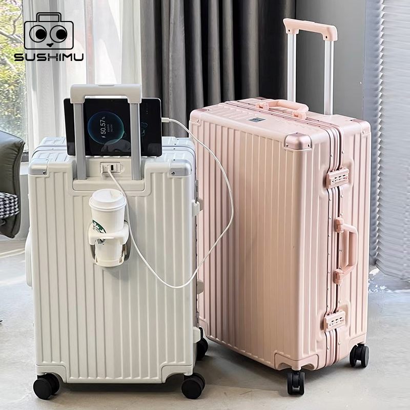Spinner Wheel Rolling Suitcase 20 Inch - SUSHIMU equipaje de mano con portavasos