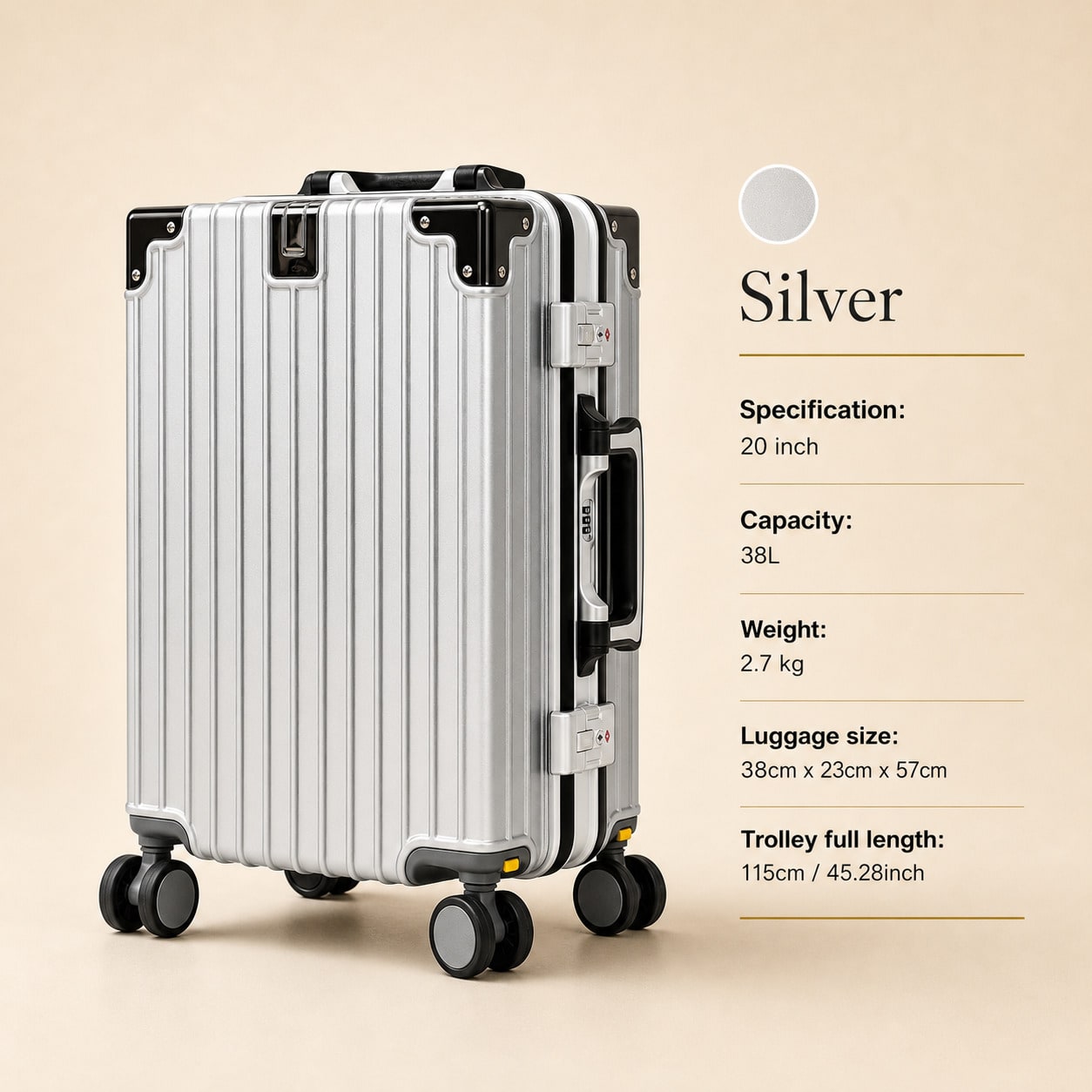 Cabin Size Lightweight Travel Trolley - Maleta de mano de 20 pulgadas,