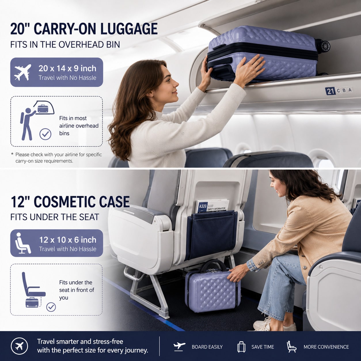 Juego de 2 maletas de mano, ma - Cabin Size Lightweight Travel Trolley reseña y precio